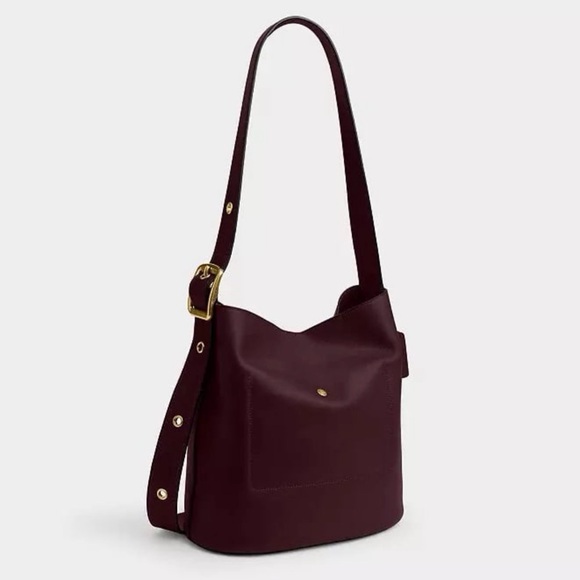 Coach Bleecker Bucket Bag & Pouch in Brass/Merlot Natural Grain Leather NWT - Picture 3 of 16